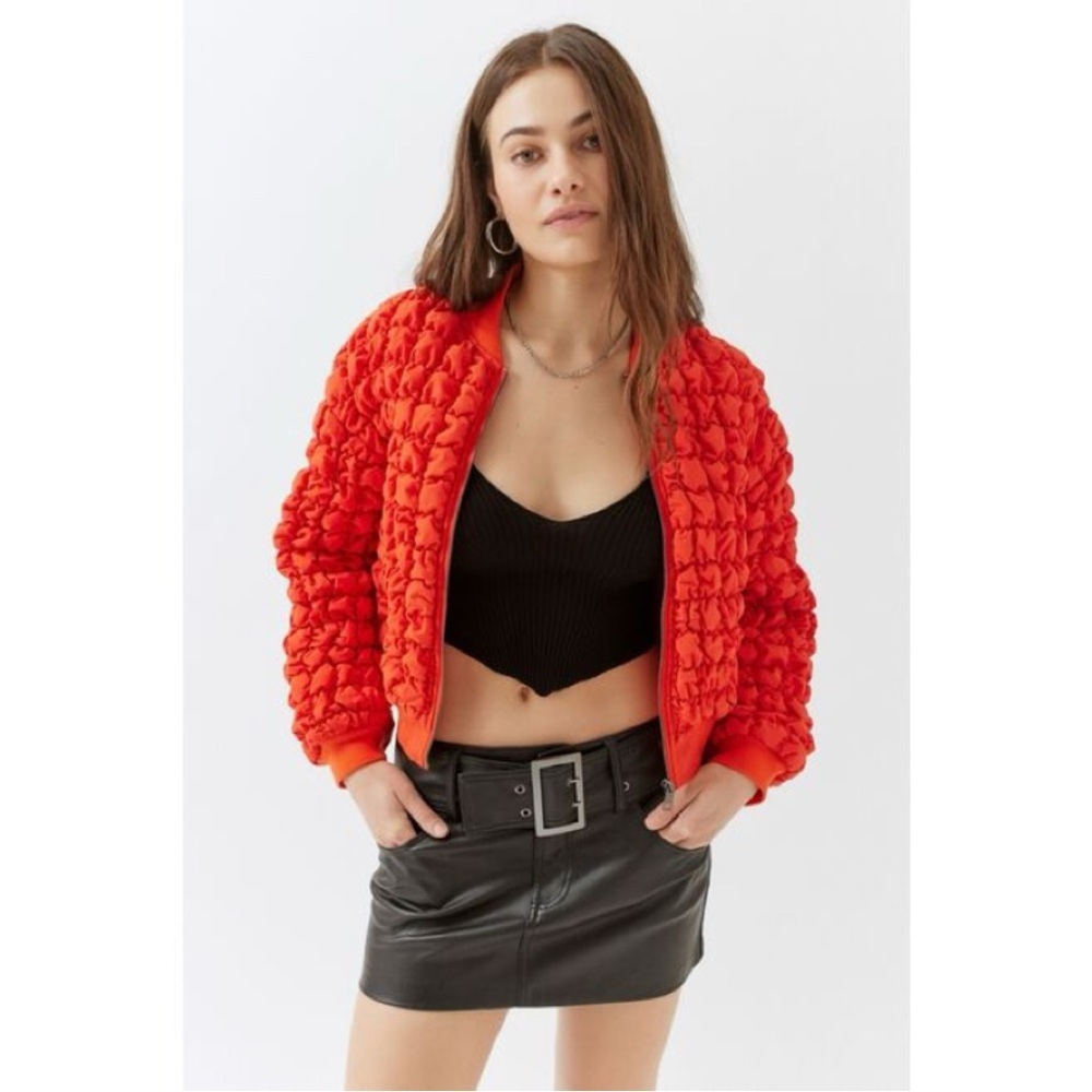 Urban Outfitters UO Bao Bubble Bomber Jacket Size Medium Orange - Picture 14 of 14